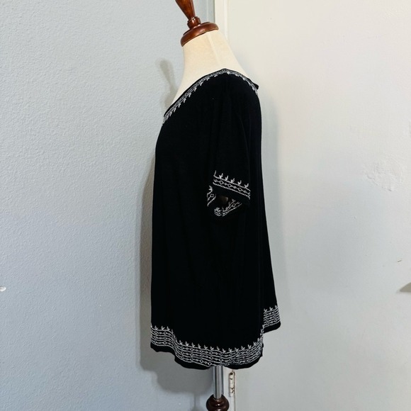 Rafaella Black Bohemian Embroidered Women's Relaxed Fit Lightweight Top Size XL‎ - Picture 8 of 17